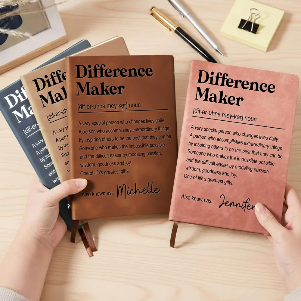 Personalized Difference Maker Quote Leather Journal