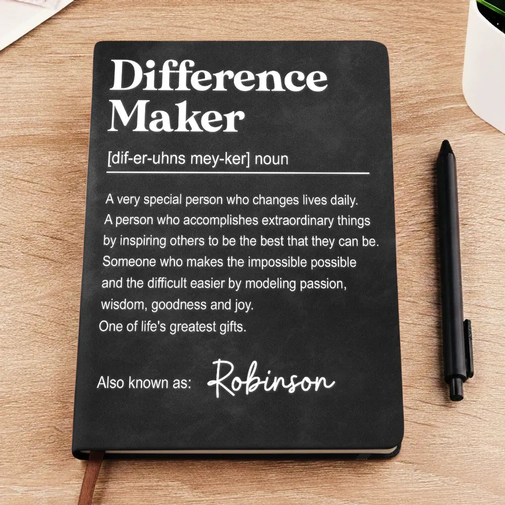 Personalized Difference Maker Quote Leather Journal