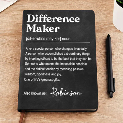 Personalized Difference Maker Quote Leather Journal