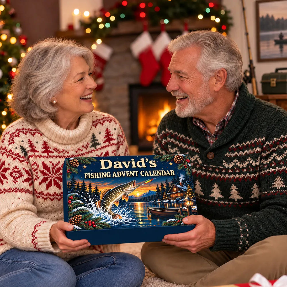 Personalized Leaping Fish Winter Lake Angler Advent Calendar