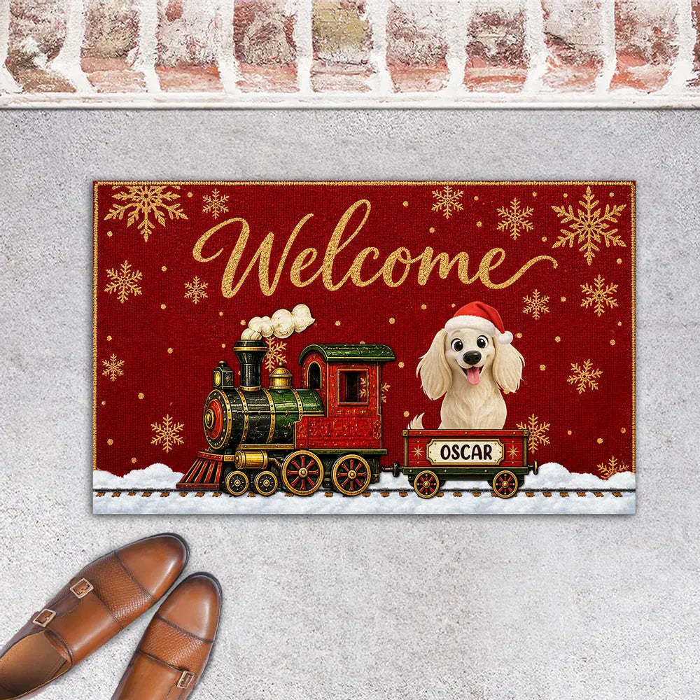 Personalized Christmas Dog Train Holiday Doormat