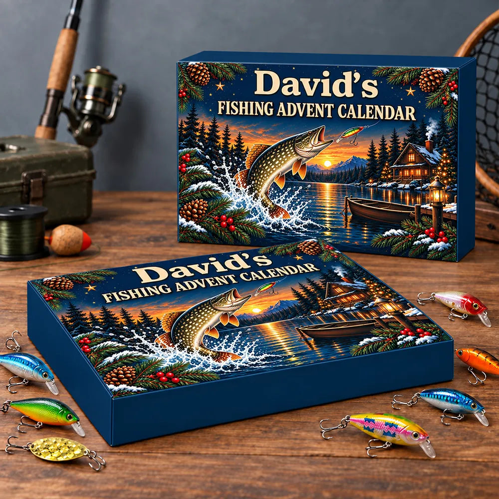 Personalized Leaping Fish Winter Lake Angler Advent Calendar