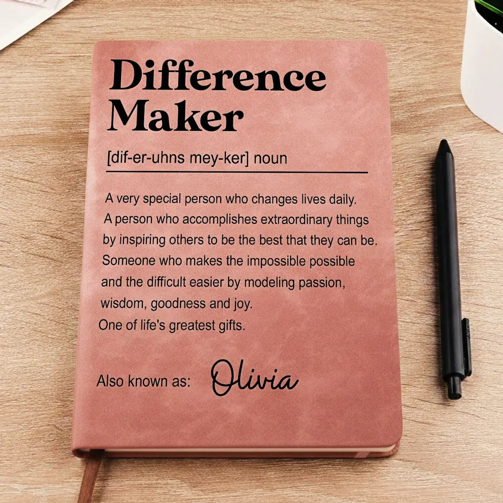 Personalized Difference Maker Quote Leather Journal