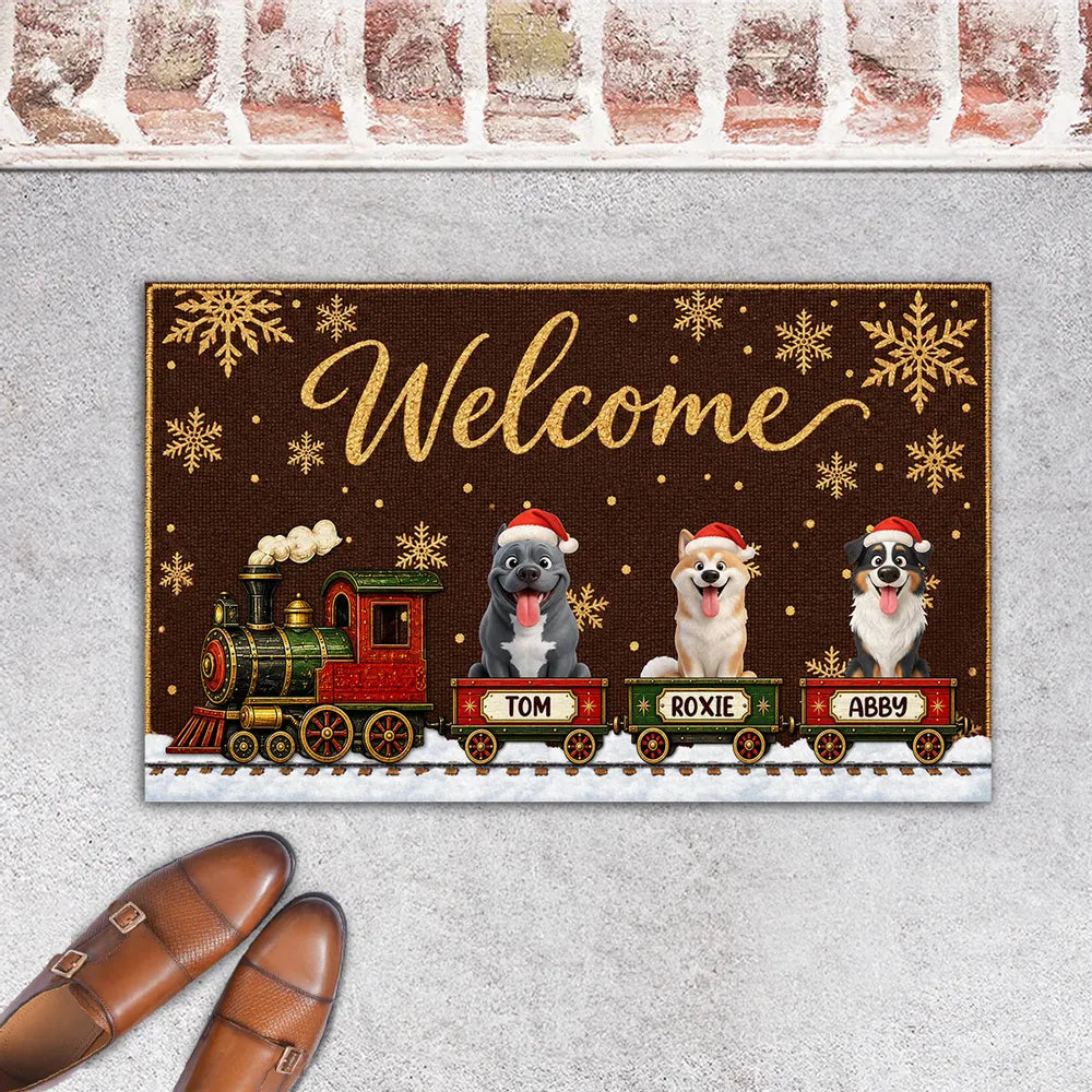 Personalized Christmas Dog Train Holiday Doormat