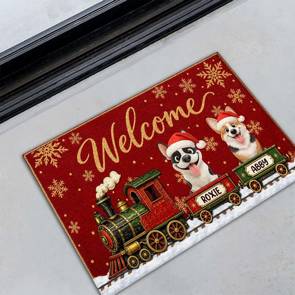 Personalized Christmas Dog Train Holiday Doormat