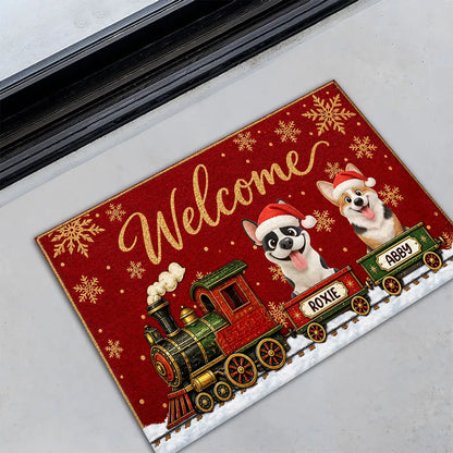 Personalized Christmas Dog Train Holiday Doormat