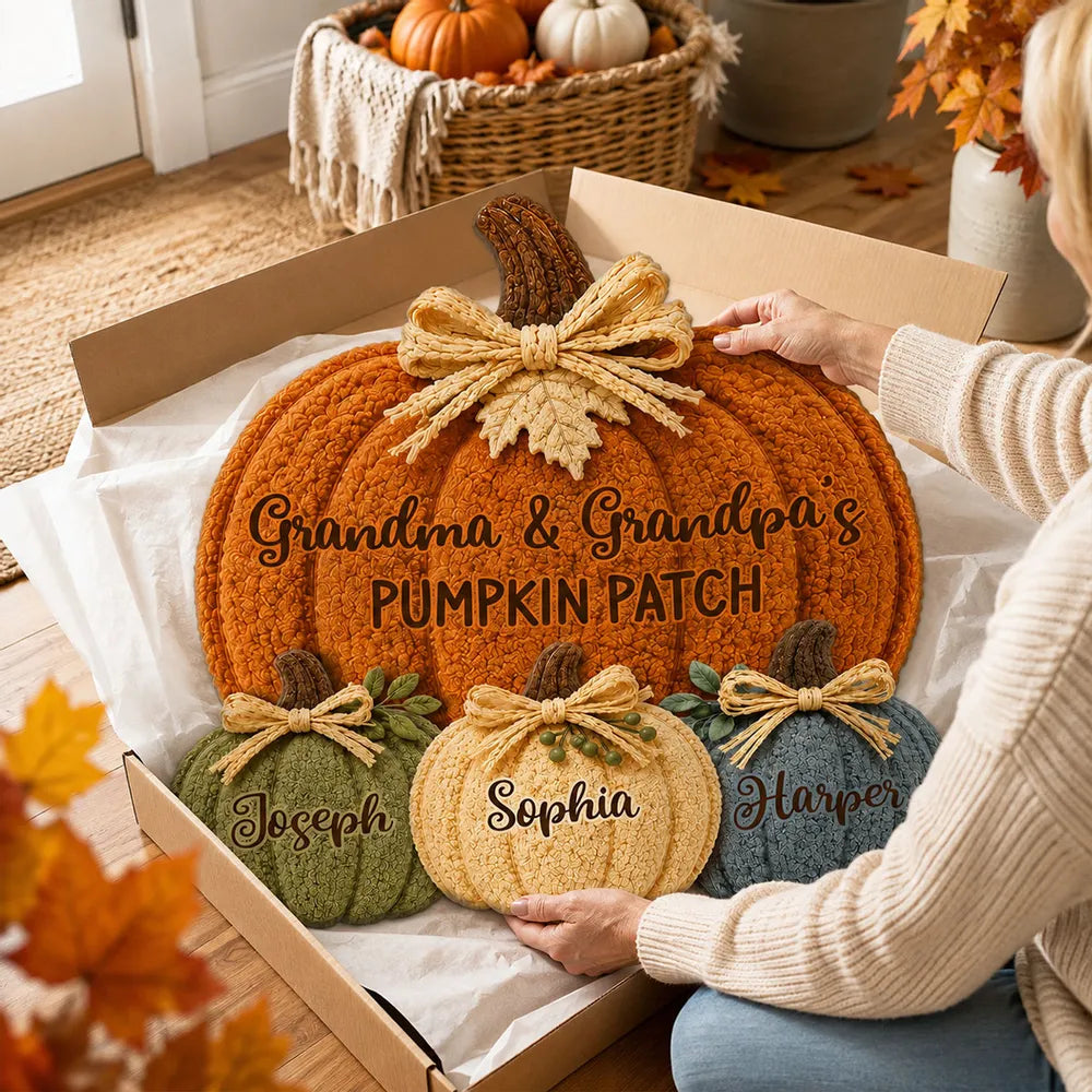 Shaped Doormat, Personalized Pumpkin Patch for Grandparents, Cozy Autumn Welcome, Creative Family Gift