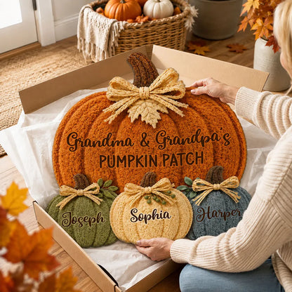 Shaped Doormat, Personalized Pumpkin Patch for Grandparents, Cozy Autumn Welcome, Creative Family Gift