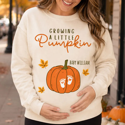 Custom Pumpkin Baby Footprints Maternity T-Shirt