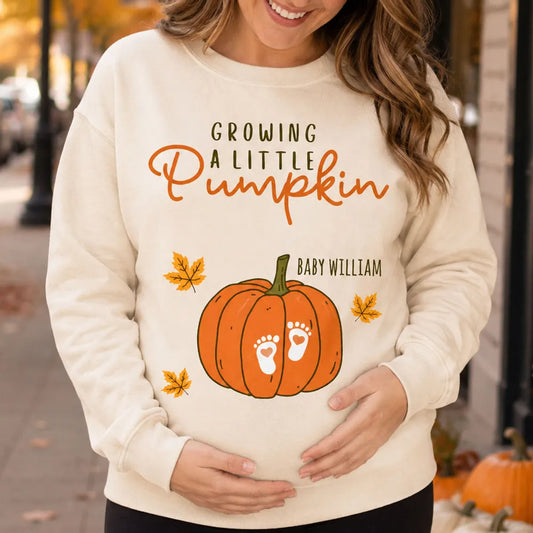 Custom Pumpkin Baby Footprints Maternity T-Shirt