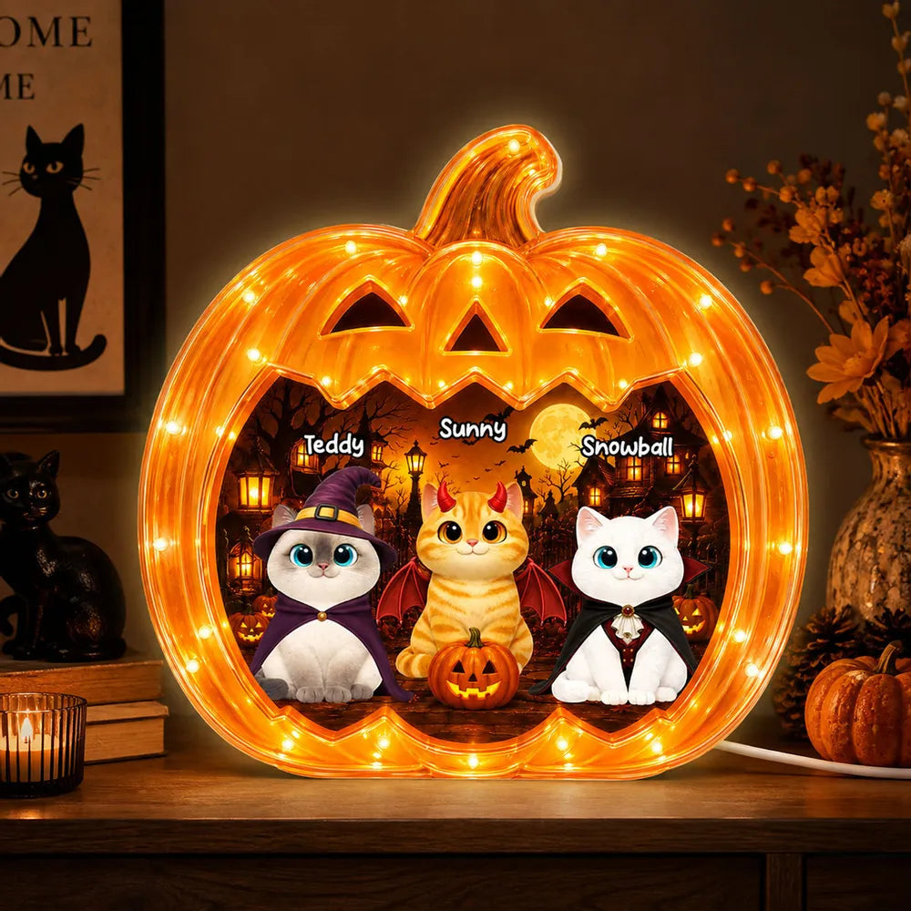 Custom Spooky Pumpkin Cats Light Box