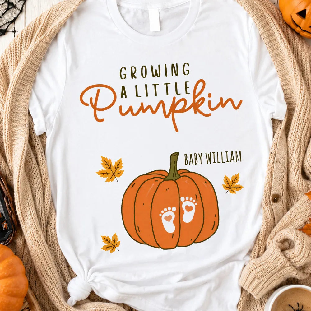 Custom Pumpkin Baby Footprints Maternity T-Shirt