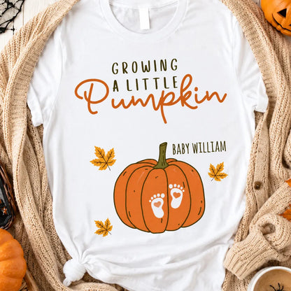 Custom Pumpkin Baby Footprints Maternity T-Shirt