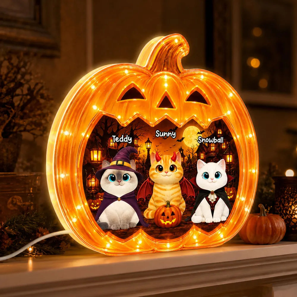 Custom Spooky Pumpkin Cats Light Box