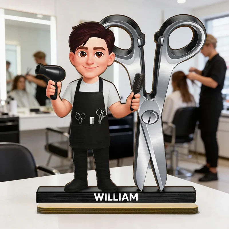 Personalized Hairdresser Cartoon Salon Wooden Plaque