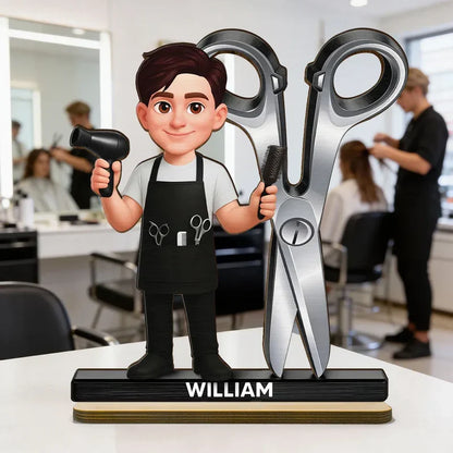 Personalized Hairdresser Cartoon Salon Wooden Plaque
