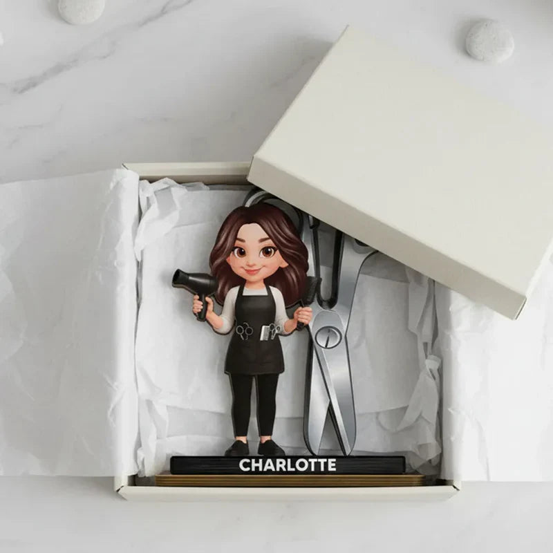 Personalized Hairdresser Cartoon Salon Wooden Plaque