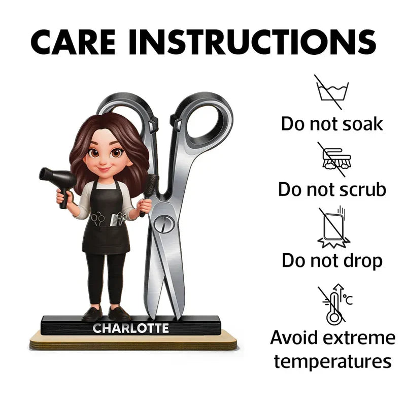 Personalized Hairdresser Cartoon Salon Wooden Plaque