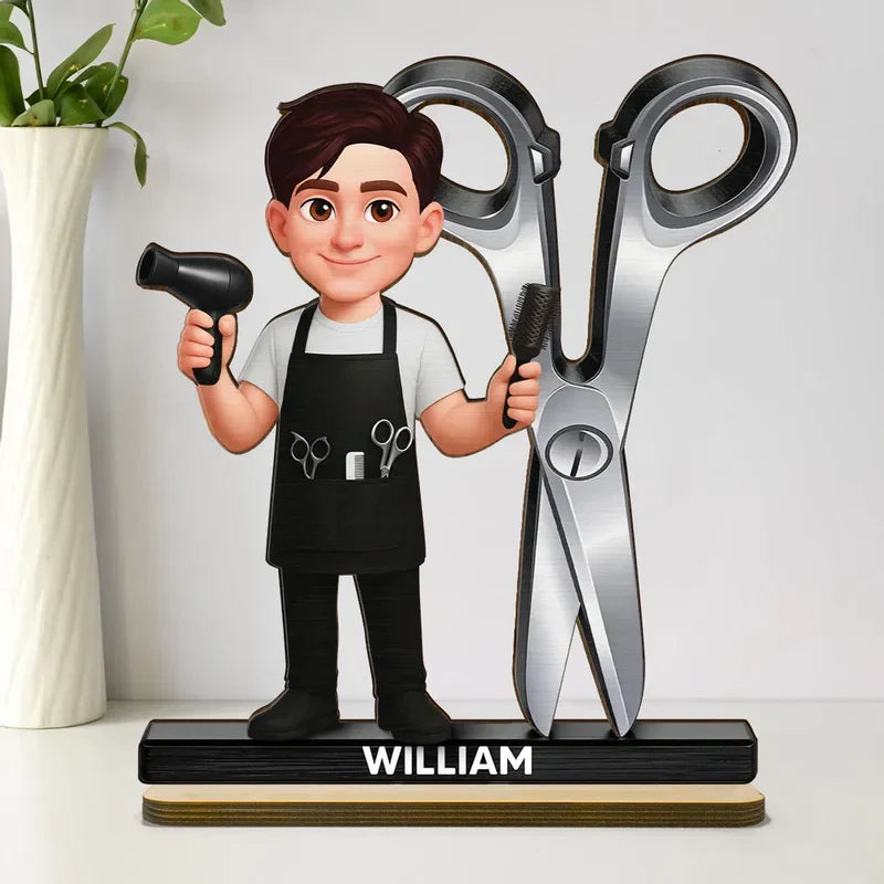 Personalized Hairdresser Cartoon Salon Wooden Plaque