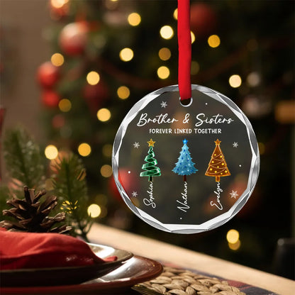 Personalized Sibling Bond Snowy Tree Crystal Ornament