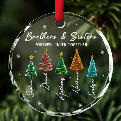 Personalized Sibling Bond Snowy Tree Crystal Ornament