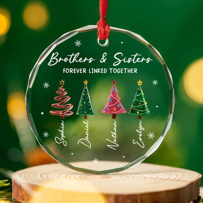 Personalized Sibling Bond Snowy Tree Crystal Ornament