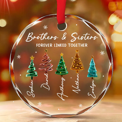Personalized Sibling Bond Snowy Tree Crystal Ornament