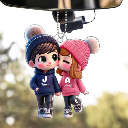 Personalized Kissing Couple Name Car Hanger