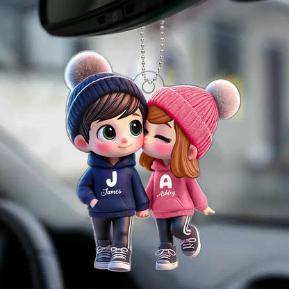 Personalized Kissing Couple Name Car Hanger