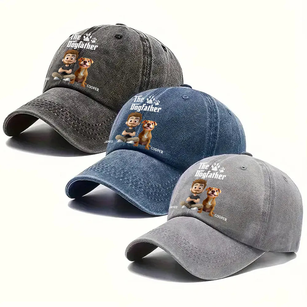 Personalized The Dogfather Dog Dad Denim Cap