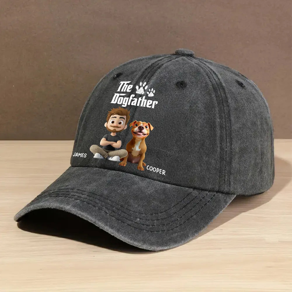 Personalized The Dogfather Dog Dad Denim Cap