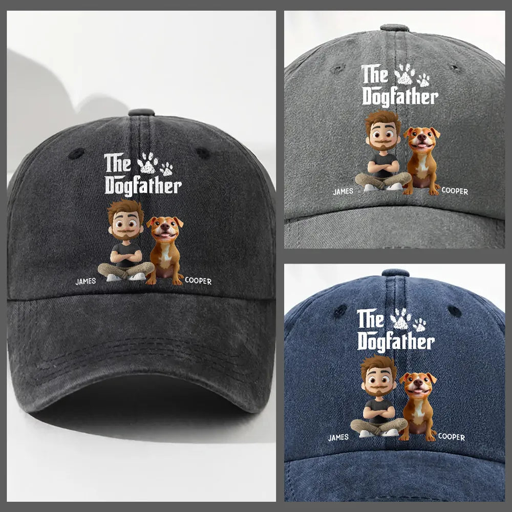 Personalized The Dogfather Dog Dad Denim Cap