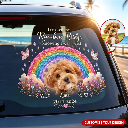 Personalized Sticker Decal, Dog Portrait Beneath a Rainbow, Unique Creative Pet Memorial Gift for Dog Owners