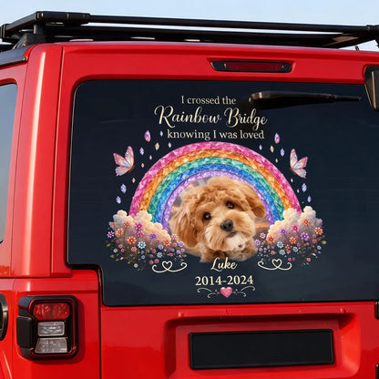 Personalized Sticker Decal, Dog Portrait Beneath a Rainbow, Unique Creative Pet Memorial Gift for Dog Owners
