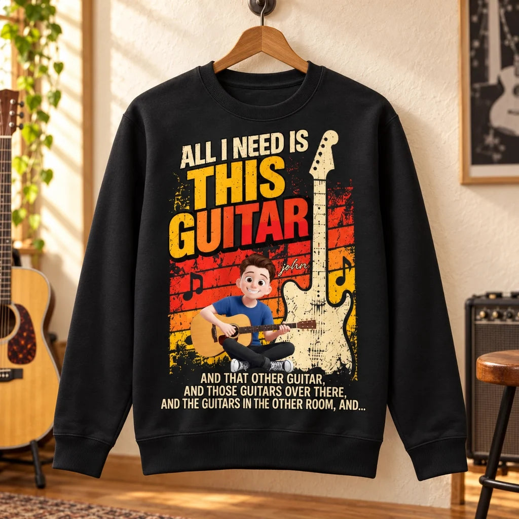Personalized Retro Rock Guitar Cartoon Musician Sweatshirt