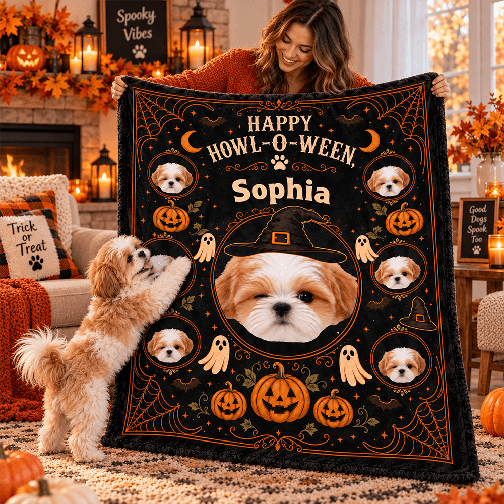 Personalized Spooky Halloween Pet Photo Fleece Blanket
