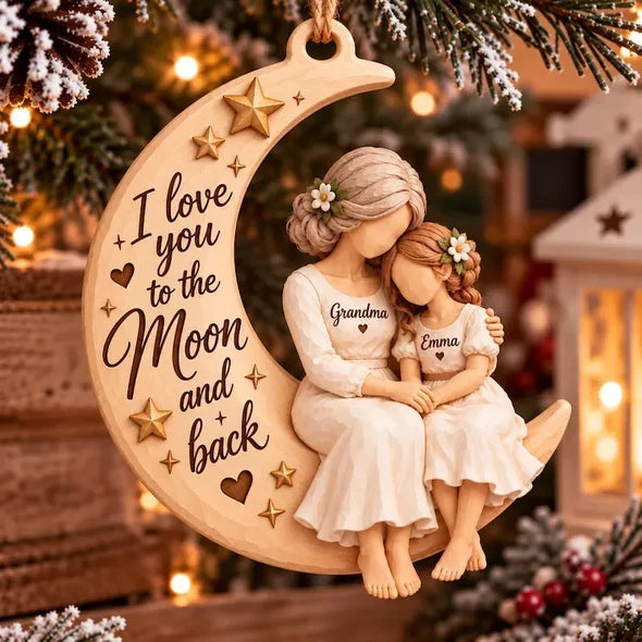 Personalized Thick Wooden Plaque, Grandma Hugging Grandchild, To the Moon and Back, Unique Gift