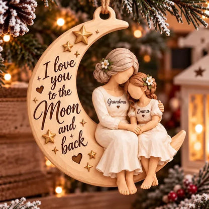 Personalized Thick Wooden Plaque, Grandma Hugging Grandchild, To the Moon and Back, Unique Gift