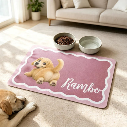 Personalized Pet Feeding Mat with Smiling Cartoon Dog Art, Sweet Mealtime Keepsake, Creative Gift for Dog Lovers