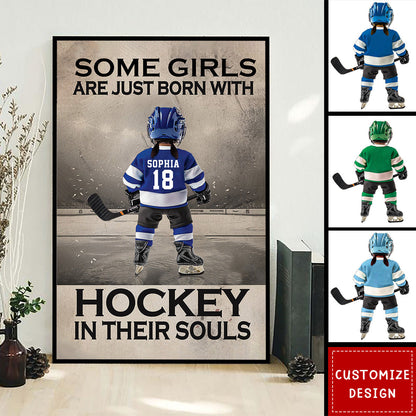 Personalized Born With Hockey Kid Poster or Canvas