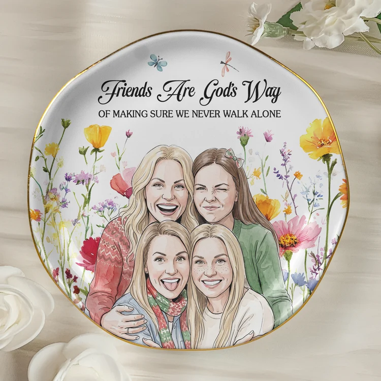 Personalized Friendship Watercolor Floral Jewelry Dish