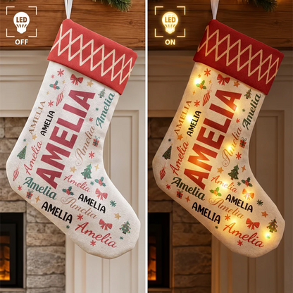Personalized Festive Word Art LED Christmas Stocking