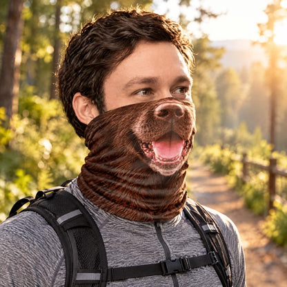 Personalized Printed Neck Gaiter with Playful Gray Dog Face Dog Lovers