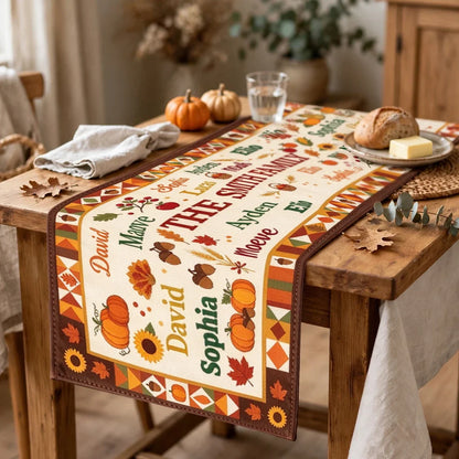 Personalized Fall Pumpkin Sunflower Family Table Runner