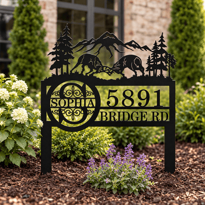 Personalized Deer Mountain Metal Garden Stake