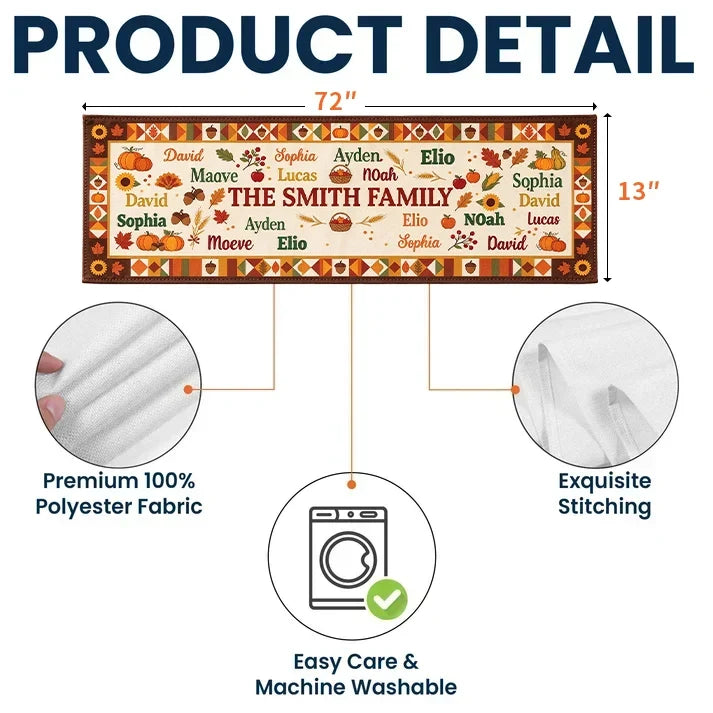 Personalized Fall Pumpkin Sunflower Family Table Runner