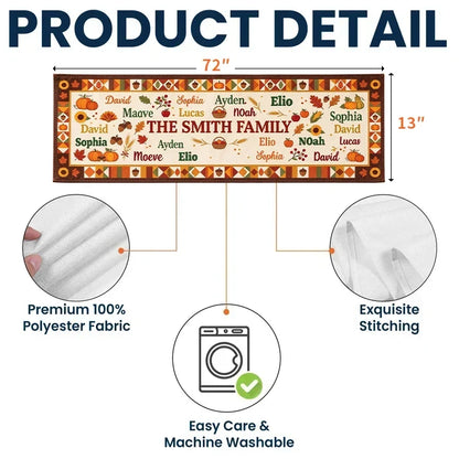 Personalized Fall Pumpkin Sunflower Family Table Runner
