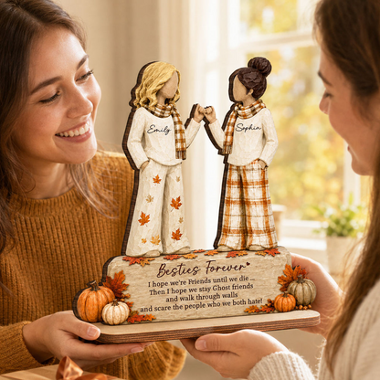 Personalized 2-Layer Wooden Plaque, Autumn Pinky Promise Scene, Unique Gift for a Friend