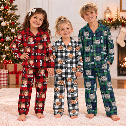 Personalized Dog Cat Photo Names Kids Pajama Set