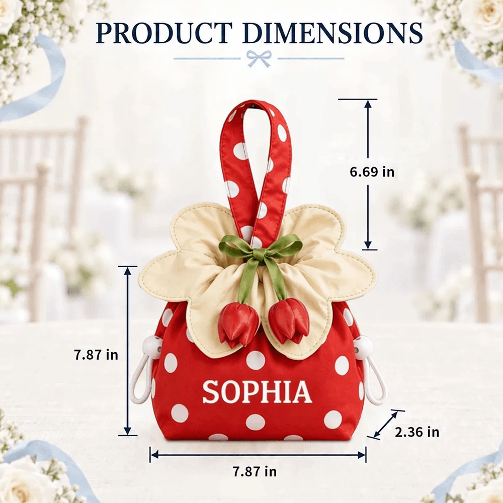 Personalized Embroidered Flower Drawstring Bag